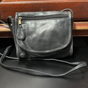 Vintage Black Leather Crossbody Bag